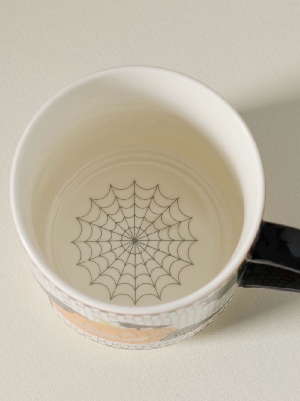Anthropologie Bistro Tile Halloween Mug 24K Gold Accent Pumpkin Crow Spiderweb - Picture 4 of 4